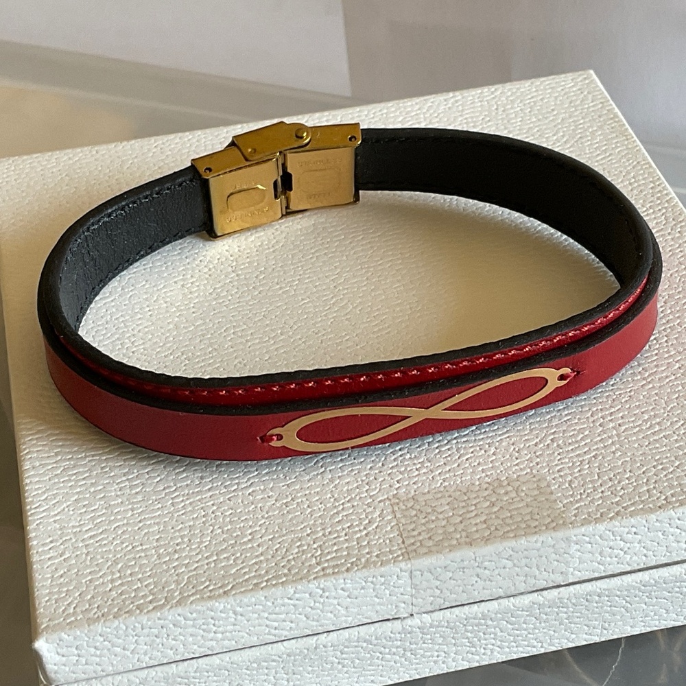 Brand new genuine leather bracelet band with real 18k gold infinity Unisex